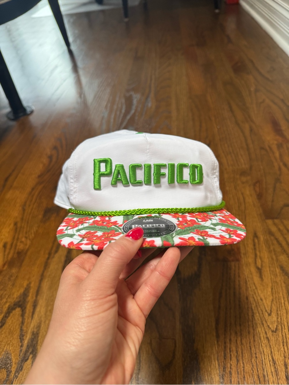 Lids White Snapback Hat with Green Undervisor and Strap